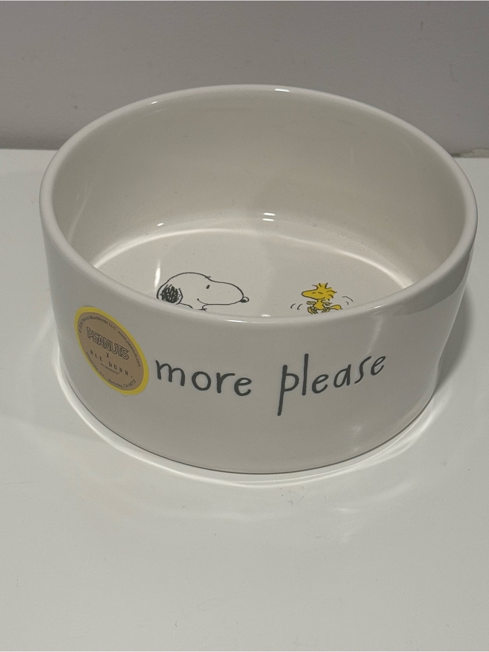 Rae Dunn Peanuts White Ceramic Bowl with Yellow Accent and Snoopy Artwork